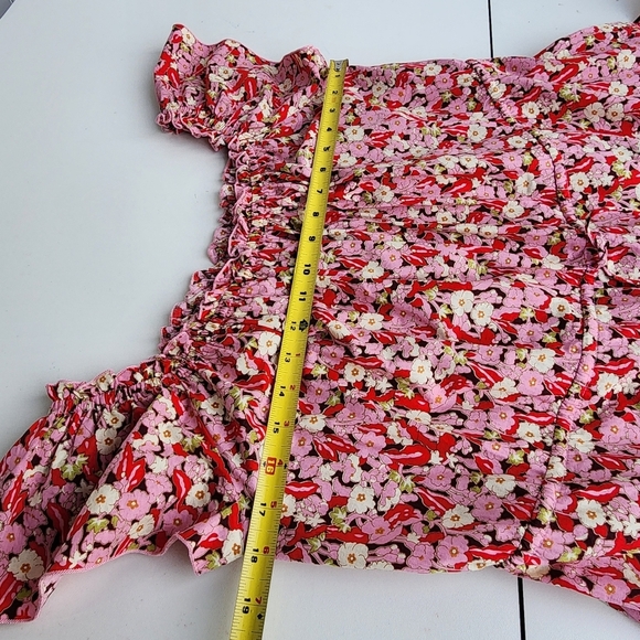 Aakaa Anthropologie Dress Womens Red Pink Floral Fit Flare Short Flutter Sz S - Picture 11 of 15